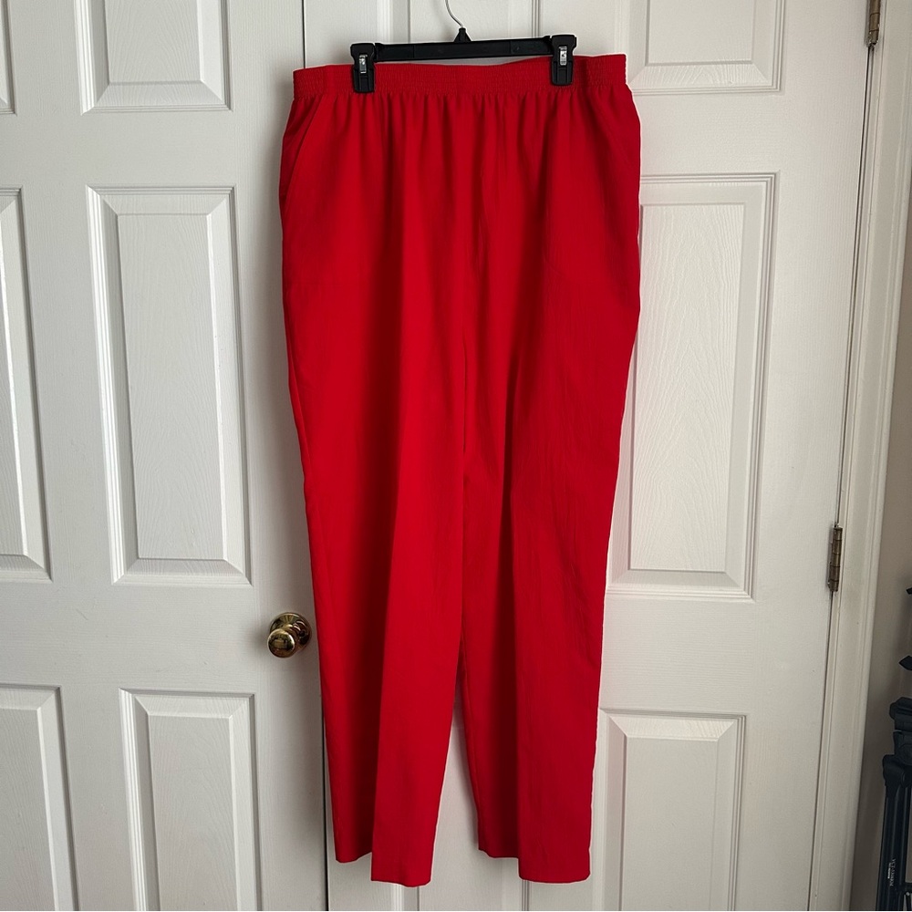 Vintage Nikki Red Crinkle Straight Leg Elastic Waist Light Weight Pants Size 2X